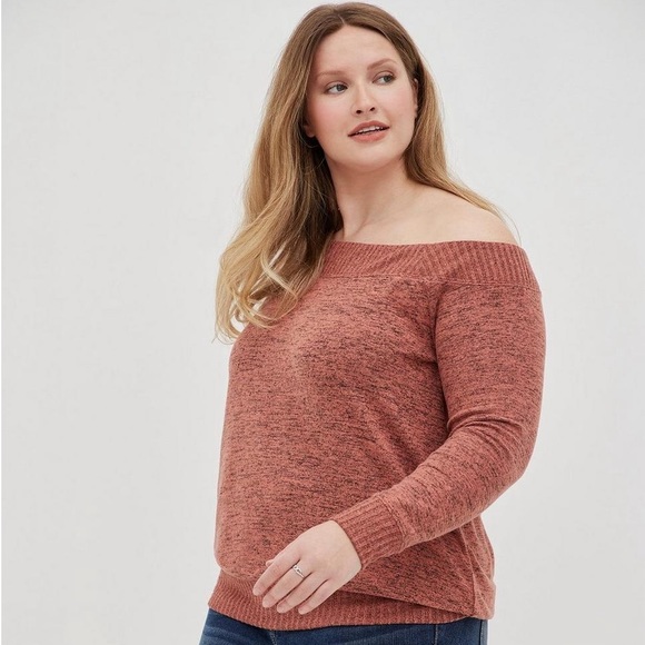 TORRID NWT Off-Shoulder Super Soft Plush Rib Trim Sweatshirt - Picture 2 of 6